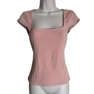 NWT Lovers + Friends Ribbed Short Sleeve Top Square Neck size X-Small